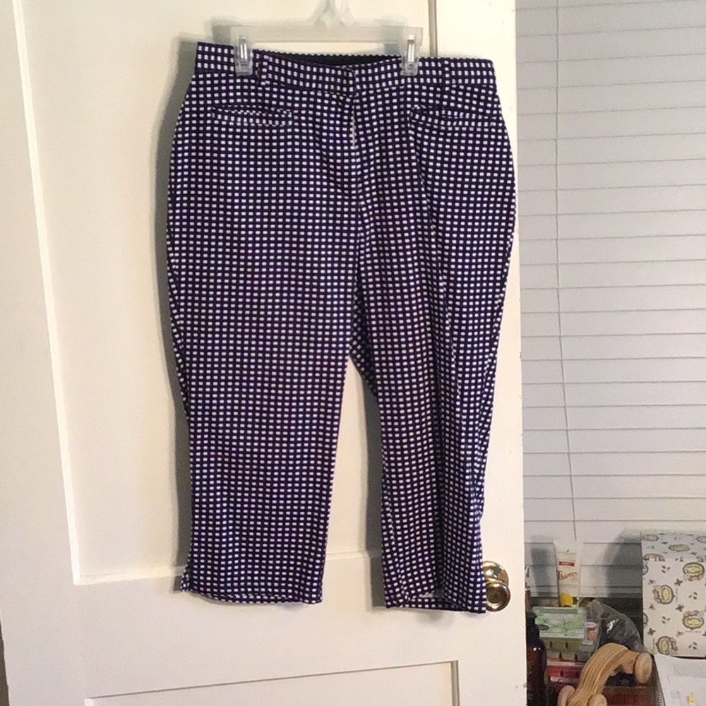 Navy and white capris.